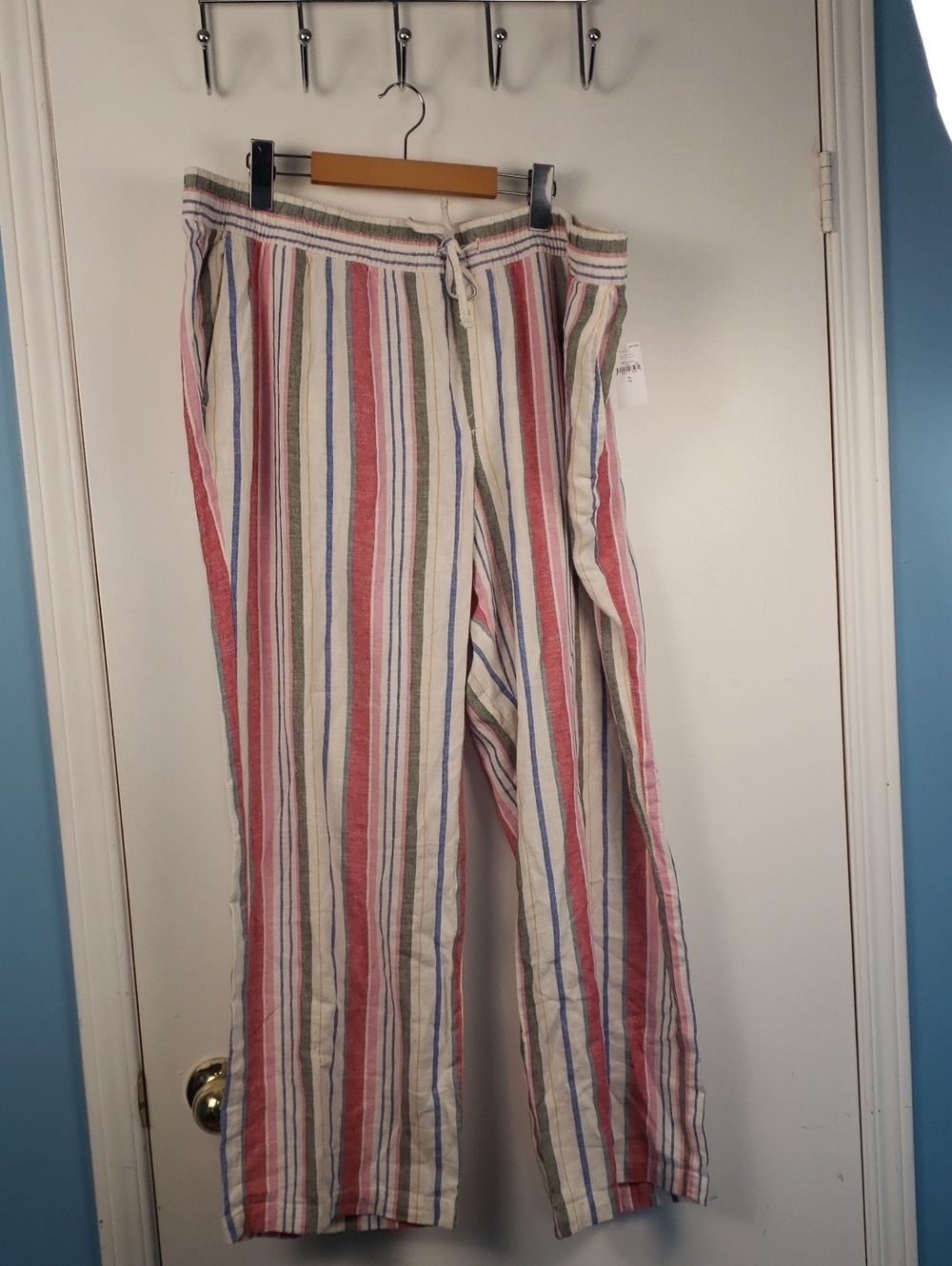 Old Navy XL Striped Linen-Blend Drawstring Pants in Cream, Red, Blue, Green NWT
